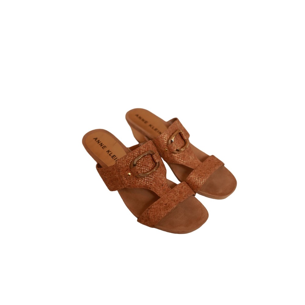 Anne Klein Akteela Cork Gold Slip On Sandals Heels Size 10 M‎